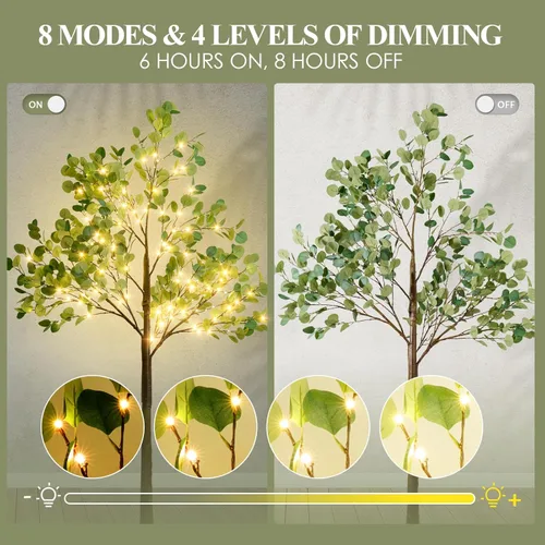 Vista 4 de Árbol de eucalipto iluminado, 144 luces LED de 5 pies, árbol de plantas artificiales, árbol de vegetación artificial con luces para interiores