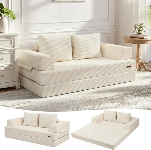 Vista 29 de COMAX Sofá cama futón de 3 plazas, sofá cama convertible de 106 pulgadas para sala de estar, sofá cama plegable 4 en 1 sin hueso, sofá de pana