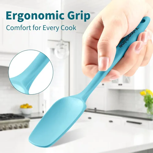 Vista 2 de Juego de espátulas de silicona de 5 piezas, material de grado alimenticio, soporta calor extremo hasta 600 °F, cómodo agarre ergonómico