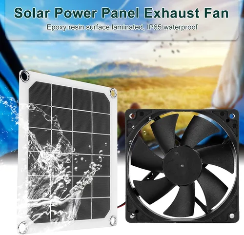 Vista 2 de Extractor solar, kit de ventilador de panel solar USB de 6 V 10 W, carga USB monocristalina para exteriores pequeños gallineros, invernaderos
