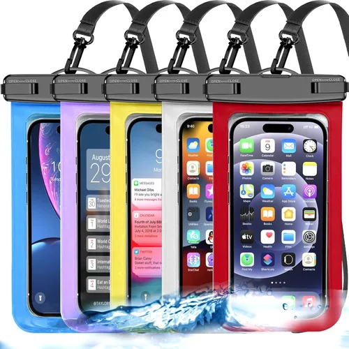 Vista 12 de Paquete de 5 bolsas impermeables universales blancas de hasta 8.3 pulgadas, funda impermeable para teléfono grande, nivel de protección: IP68