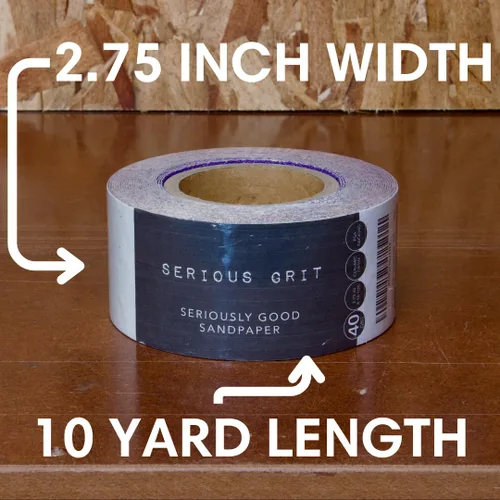 Vista 5 de Serious Grit Rollo de papel de lija PSA de grano de cerámica de grano 40, rollo de lijado adhesivo resistente para tablero largo, papel de lija