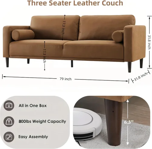 Vista 2 de HIFIT Sofás y Sillones, Sofá Moderno de Mediados de Siglo de 79", Sofá Transpirable de Cuero Sintético con Cojines/Almohadas Tapizados, Sofás