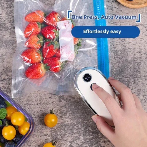 Vista 2 de Sellador al vacío, sellador al vacío de mano para alimentos, máquina selladora al vacío compacta inalámbrica con pantalla LED, sellado rápido