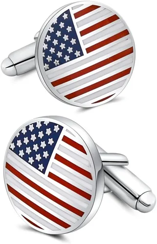 Mr.Van Gemelos patrióticos, diseño de bandera estadounidense esmaltada de 0.630 in en latón rodiado (bolsa de regalo de terciopelo incluida)