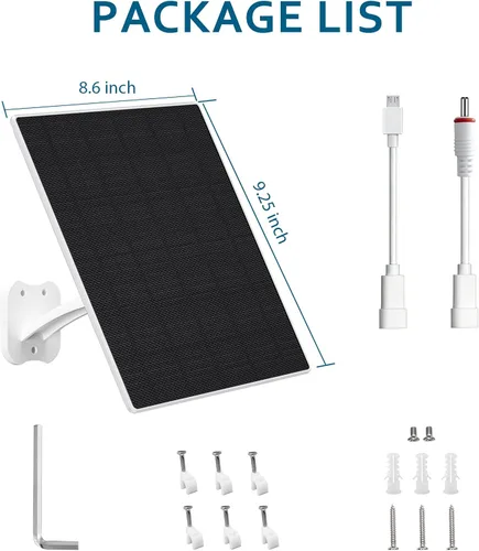 Vista 2 de Zivif Panel Solar de 8W para Cámaras de Seguridad, Cargador de Panel Solar para Cámara con Cable USB-C, DC 5.5x2.1mm y Puerto Micro USB, Resistente