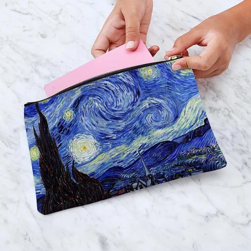 Vista 8 de CafePress Starry Night by Vincent Van Gogh - Neceser grande con cremallera, 12.5 x 8.5 pulgadas, Blanco