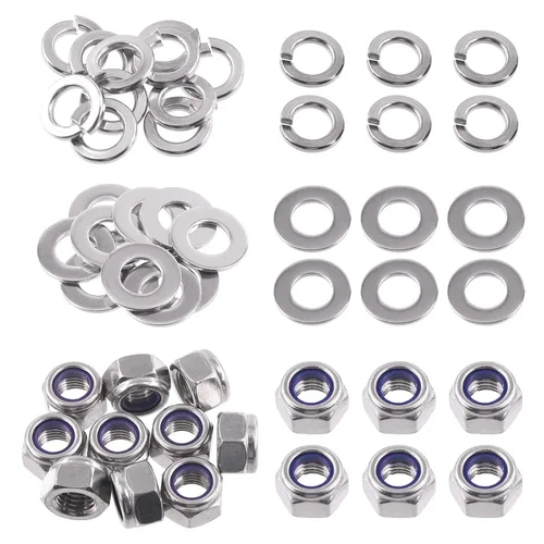 Vista 13 de Swpeet 45 piezas de tuercas de bloqueo hexagonales de acero inoxidable SAE 304 de 1/2"-13, arandelas planas de 1/2", kit surtido de arandelas