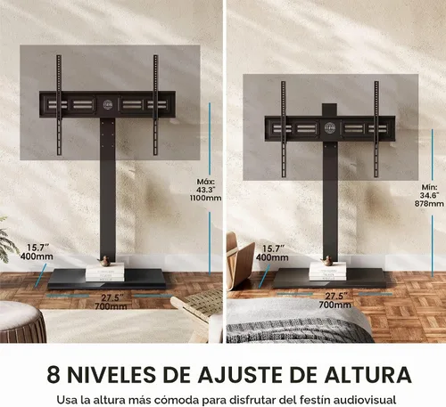 Vista 4 de FITUEYES - Soporte giratorio de suelo para TV, base de hierro, con ménsulas de montaje, para ahorro de espacio; para televisores LCD, LED, OLED Negro