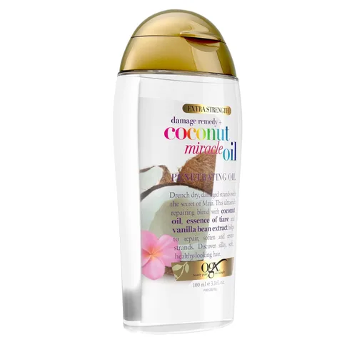 Vista 5 de OGX Remedio Extra Fuerte Contra Daños + Aceite Milagroso de Coco Tratamiento de Aceite Penetrante para el Cabello, Aceite Antiencrespamiento Extra