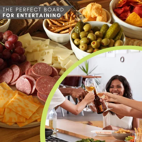 Vista 6 de Juego de tablas de cortar de bambú extra grandes y grandes Tablas de cortar grandes Tabla de cortar de madera gruesa con mango y ranura para jugo