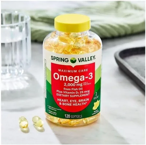 Vista 4 de H4U Spring Valley Maximum Care Omega-3 de aceite de pescado Suplemento dietético Cápsulas blandas para la salud ocular, cerebro, huesos y corazón