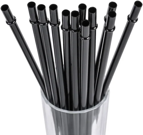 DAKOUFISH Pajitas de repuesto de plástico reutilizables de 6 pulgadas para mini tarros de 6 onzas y 8 onzas, juego de 12 popotes con cepillo de Negro