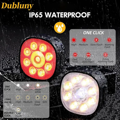 Vista 2 de Bike Lights Front and Back for Night Riding Safety,Super Bright Headlight and Red Rear Tail,IP65 Waterproof USB Charging,with 8 Ultra-Bright LED