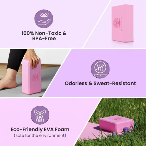 Vista 4 de MHW - LIVE WELL Bloque de yoga de espuma EVA, bloque de ejercicio de espuma de alta densidad, bloque de pilates ligero, 9.06 x 5.91 x 2.95 pulgadas
