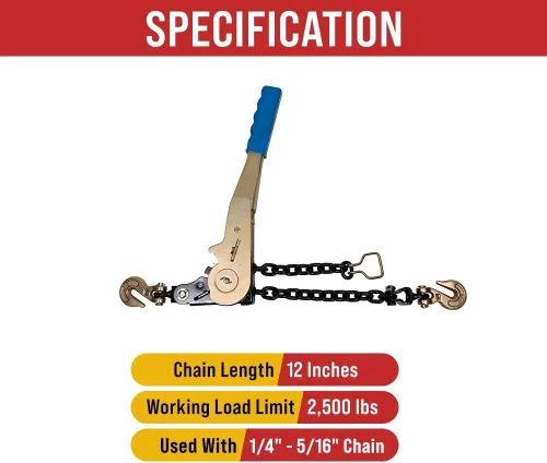 Vista 8 de Mytee Products Tensor de Cadena con Trinquete Fácil de 1/4" - 5/16" con Ganchos de Agarre y 2500 lbs WLL - Tensor de Carga con Trinquete de Amarre