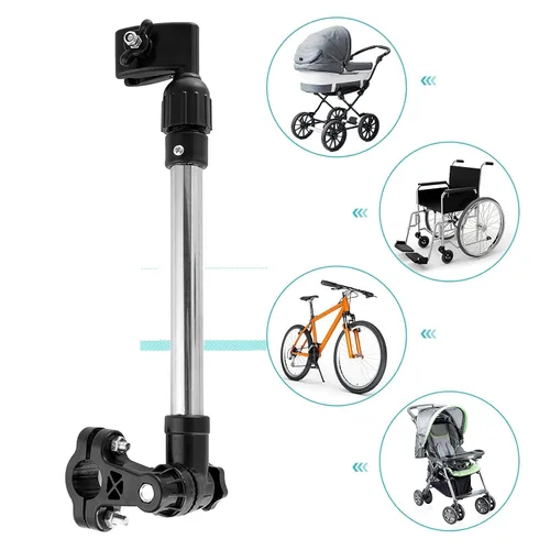 Vista 4 de Soporte para paraguas para cochecito de bebé, paraguas retráctil ajustable de 360°, soporte de acero inoxidable, accesorios para actividades al aire