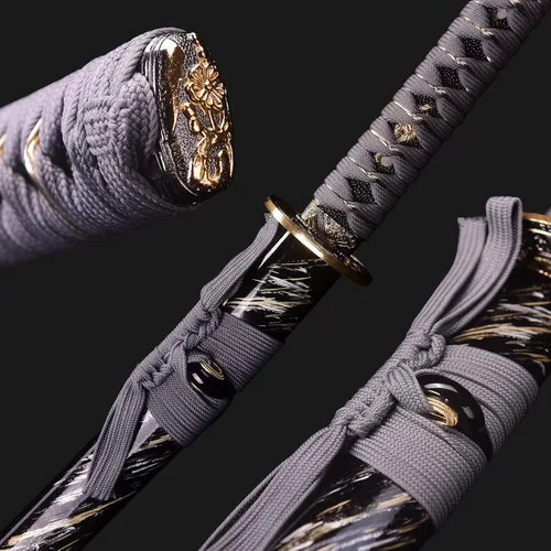Vista 7 de Espada Katana Hecha a Mano, Espada Samurai Japonesa de Acero al Carbono T10, Templada en Arcilla, Espiga Completa, 40.5 Pulgadas/103 cm