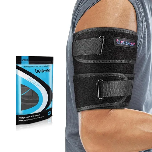 beister Soporte de compresión para la parte superior del brazo (individual), soporte para tendinitis de bíceps para hombres y mujeres con 4 correas