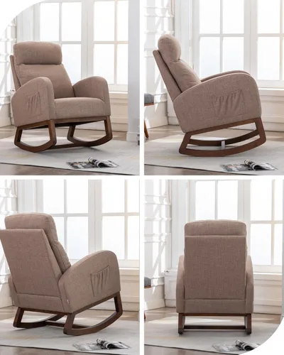 Vista 16 de Silla mecedora para guardería, silla tapizada para guardería con tela transpirable para dormitorio, sala de estar, color beige