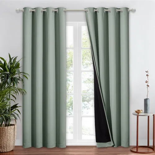 Vista 24 de NICETOWN Cortinas 100 % opacas con aislamiento térmico, panel de cortina deslizante de rendimiento que reduce el ruido con forro negro, bloqueo