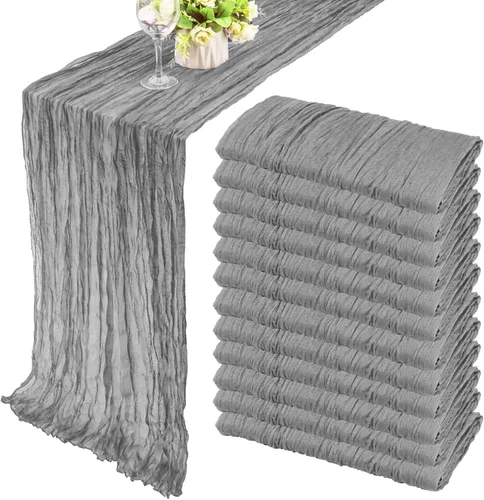 Vista 21 de Pack de 12 caminos de mesa de estopilla de 35x72 pulgadas, bohemio, de gasa, rústico, tela de queso, camino de mesa largo romántico para boda
