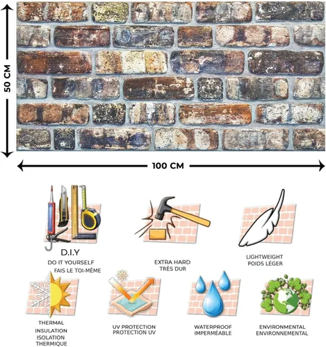 Vista 4 de Dundee Deco Paneles de pared 3D de ladrillo sintético, revestimiento, paneles de pared con aspecto de piedra multicolor, revestimiento de espuma