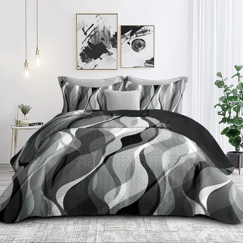 Vista 12 de weesire Juego de ropa de cama con patrón de línea clásica, tamaño Queen, moderno, gris, azul y blanco, a rayas con 2 fundas, juego de edredón gris