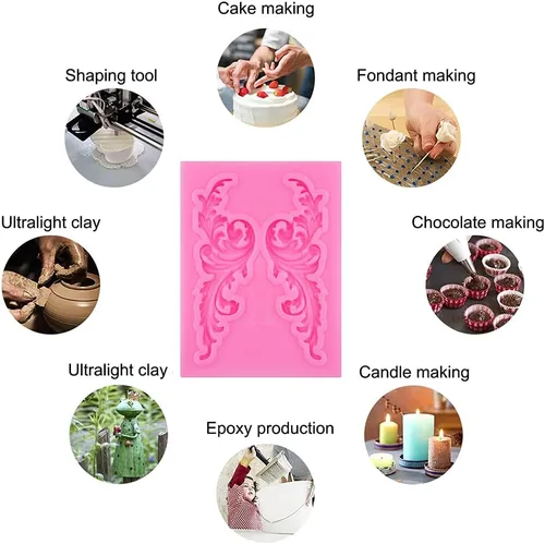 Vista 6 de Rainmae 5 moldes de silicona de estilo barroco para fondant de encaje de voluta, molde de encaje de flores de alivio, molde de filigrana esculpido