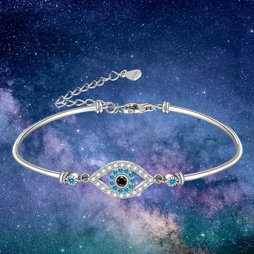 Vista 8 de Evil Eye Bracelets Greek Blue Evil Eye Bracelet for Women Bangle 925 Sterling Silver Jewelry Protection Amulet Charm Turkish
