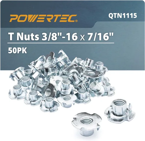 Vista 15 de POWERTEC Tuercas en T de 1/4-20, 50 piezas Tuercas en T de 4 puntas para pernos y ruedas giratorias de vástago, insertos roscados para trabajo