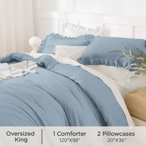 Vista 148 de Andency - Edredón beige con volantes tamaño individual, de 2 piezas, estilo rústico shabby clásico para niños, ligero y suave de microfibra