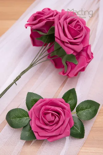 Vista 6 de 30 piezas de flores de rosas artificiales de toque real con tallo, flores falsas de espuma verde para bricolaje, ramo de novia, fiesta, baby shower