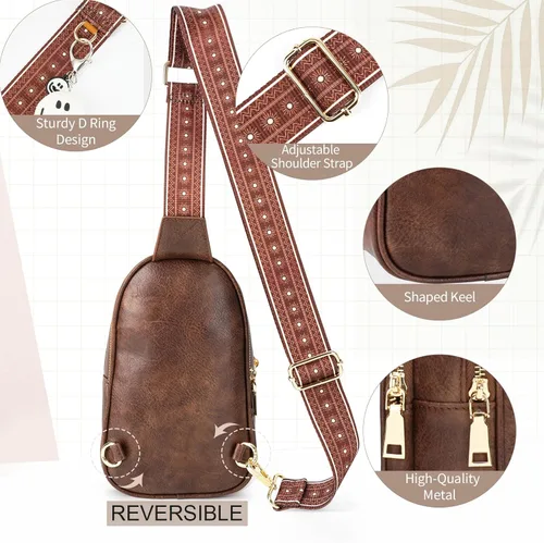 Vista 4 de APHISON Riñoneras pequeñas para teléfono celular, bolso cruzado de cuero vegano para mujer, bolsa de pecho con correa ajustable, 14-café, Moda