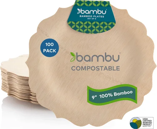 Vista 11 de Bambu Paquete de 25 platos desechables de bambú de 7 pulgadas elegantes, productos biodegradables y ecológicos, platos desechables de bambú