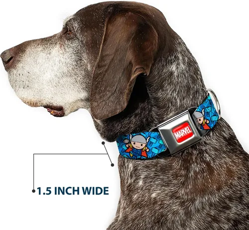 Vista 7 de Collar de perro hebilla de cinturón de seguridad Kawaii Thor Poses Hammer Monogram Blues 9 a 15 pulgadas 1.0 pulgadas de ancho, DC-WTH014-S