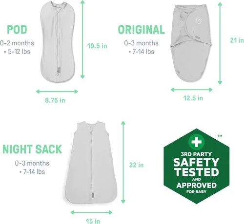 Vista 5 de SwaddleMe by Ingenuity Comfort Pack - Juego de arrullos para bebé, tamaño 0-3 meses, 5-14 libras, SwaddleMe Pod, Arrullo Original, saco de noche