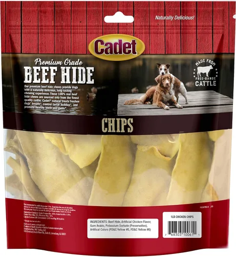Vista 7 de Cadet Piel de res de alta calidad para perros, masticables, chips, rizos y rollos de cuero crudo de larga duración para perros pequeños, medianos