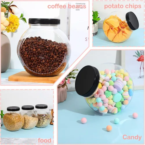 Vista 5 de Sunnyray Juego de 6 tarros de galletas transparentes de 85 onzas con tapas, recipientes para dulces transparentes para dulces, bufé, fiesta, mesa