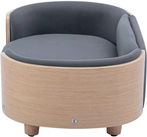 Vista 6 de Cama de terciopelo para perro, sofá para mascotas con patas de madera maciza y respaldo de madera doblada, cojín resistente a las manchas en varios