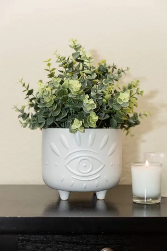 Vista 4 de Flora Bunda - Juego de 2 macetas de cerámica con pies (6.0 pulgadas y 4.75 pulgadas), color blanco mate.