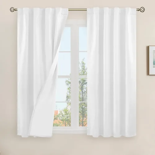 Vista 144 de LAMIT Cortinas opacas cortas de lino de 30 pulgadas para ventanas de cocina sobre el fregadero, cortinas de café texturizadas de lino marfil