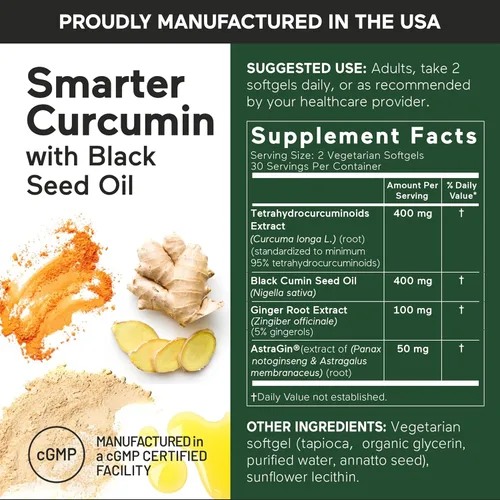 Vista 4 de SMARTERNUTRITION Cápsulas blandas de curcumina – Suplemento vegano de alta absorción de 400 mg de cúrcuma + aceite de semilla negra y jengibre – 95%