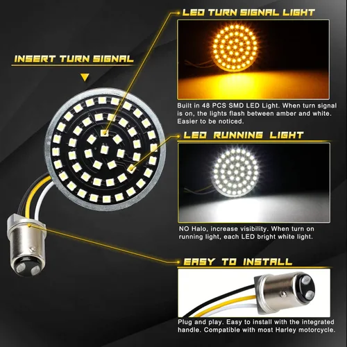 Vista 2 de NTHREEAUTO 1157 Señales de Giro LED Delanteras de 2 Pulgadas Bala Intermitentes Panel SMD Compatible con Harley Dyna Sportster Road King Street