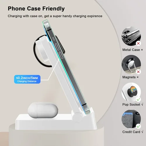 Vista 3 de Wireless Charger: 3 in 1 Wireless Charging Station, 22.5W Fast Wireless Charger Stand for iPhone 14/13/12/11 Pro Max XR XS 8 Plus, for Apple Watch