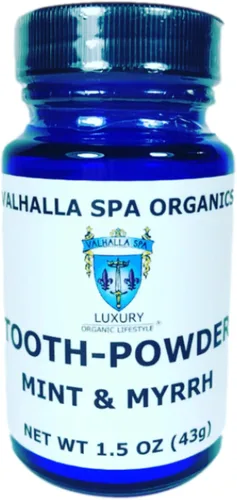 Polvo dental con menta y mirra | Pasta de dientes natural | Sin flúor | Blanqueamiento | Pulido | Valhalla Spa Organics 1.5 oz