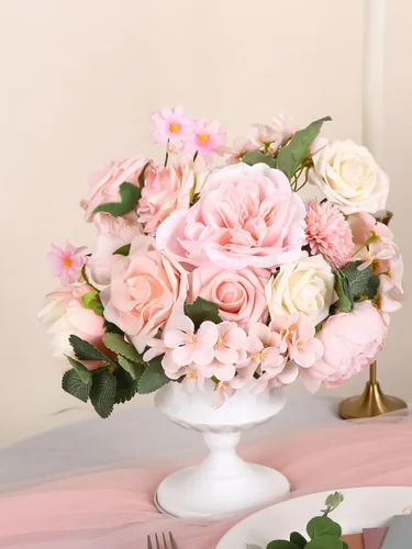 Vista 3 de Flores artificiales, peonías rosas, peonías de seda, flores sintéticas de primavera, ramo de boda, despedida de soltera, pastel, flor, bricolaje