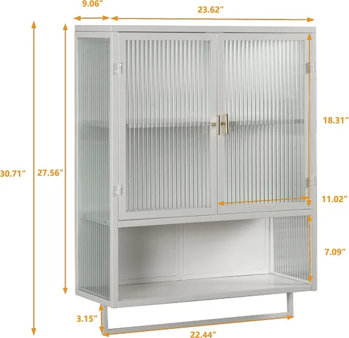 Vista 2 de Enclosed Storage Wall Cabinet with Two Doors, Open Shelf, and Towel Rack for Modern Entryway Living Room Bathroom Dining Room