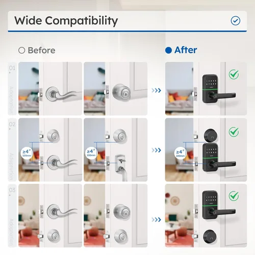 Vista 7 de Cerradura de manija de puerta inteligente con teclado: perilla digital de entrada sin llave Kucacci para puerta delantera - Cerradura inteligente