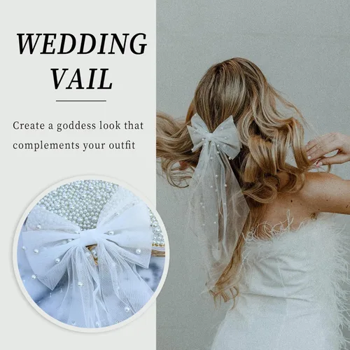 Vista 2 de YAEISM Velo de novia, velo de despedida de soltera, lazo blanco, velo de boda, elegante capa de tul para mujeres y niñas